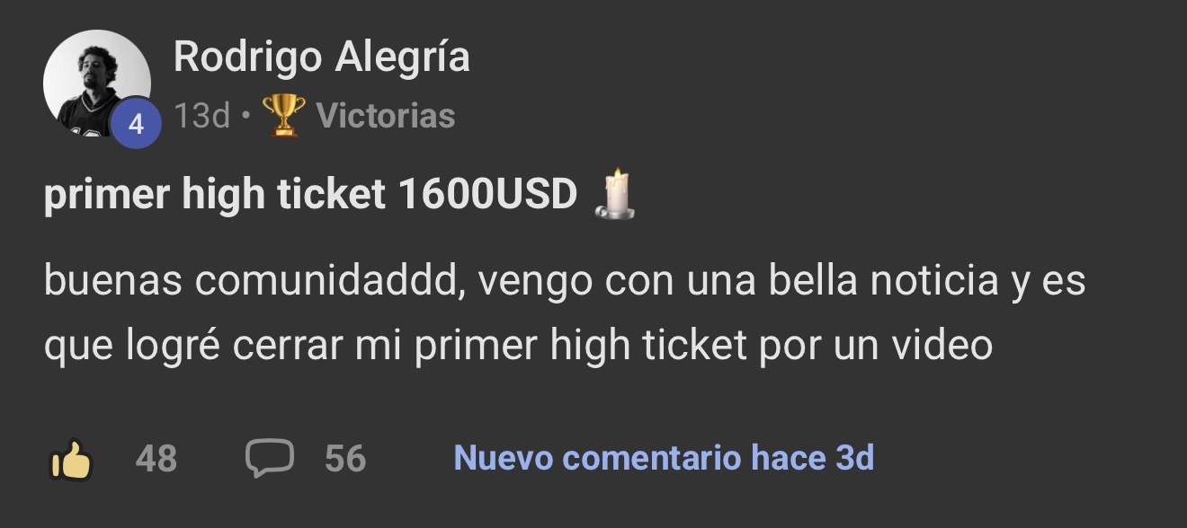Victoria de Rodrigo Alegría: primer high ticket de $1,600 USD