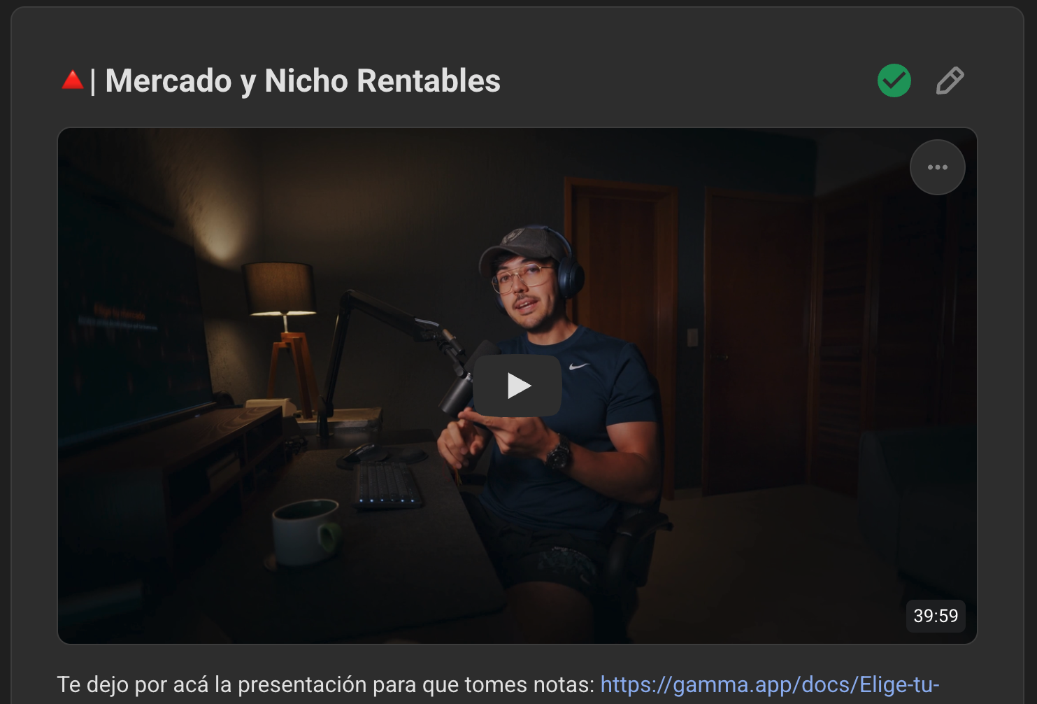 Clase del curso con video y documentos de trabajo