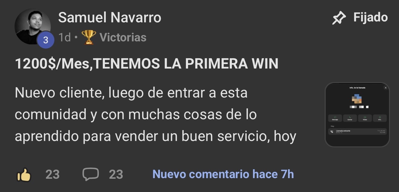 Victoria de Samuel Navarro: primer cliente de $1,200/mes